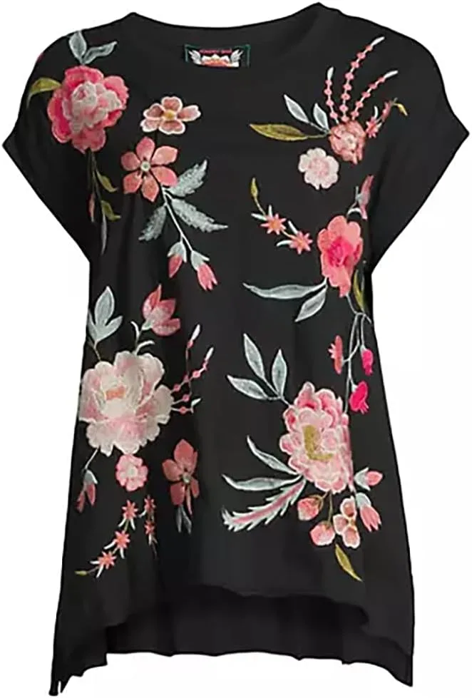 Джонни Вас Джоя Relaxed Drape Tee Red Flowers Black футболка флорал хлопок — фото 2