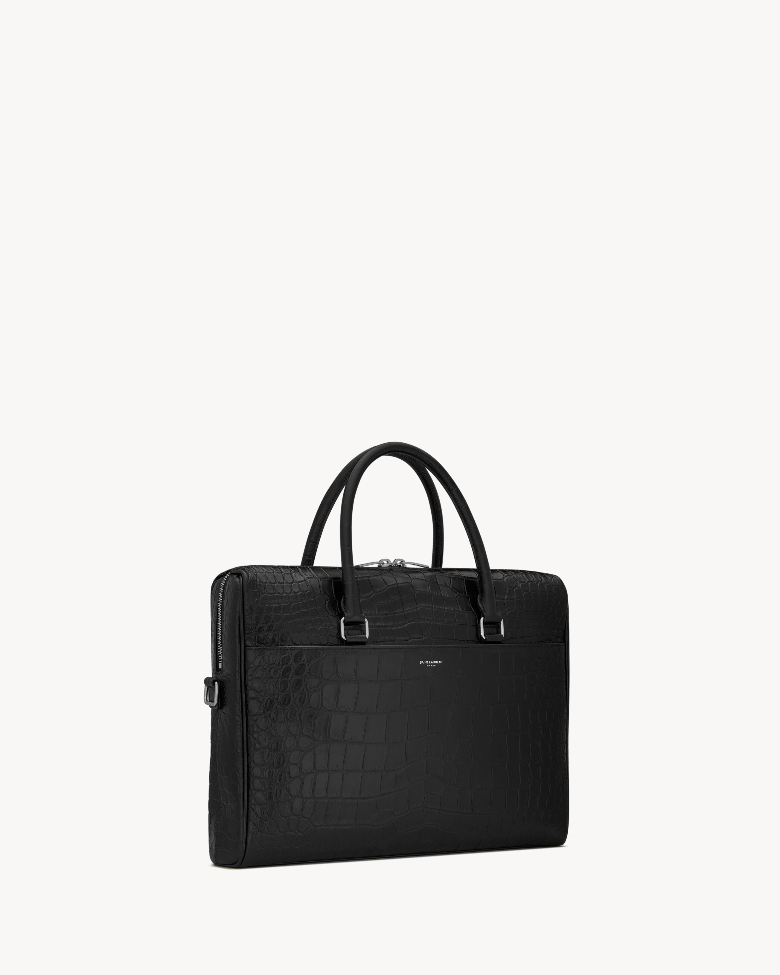 Портфель DUFFLE SAINT LAURENT из матовой кожи с тиснением под крокодила, черный — фото 4