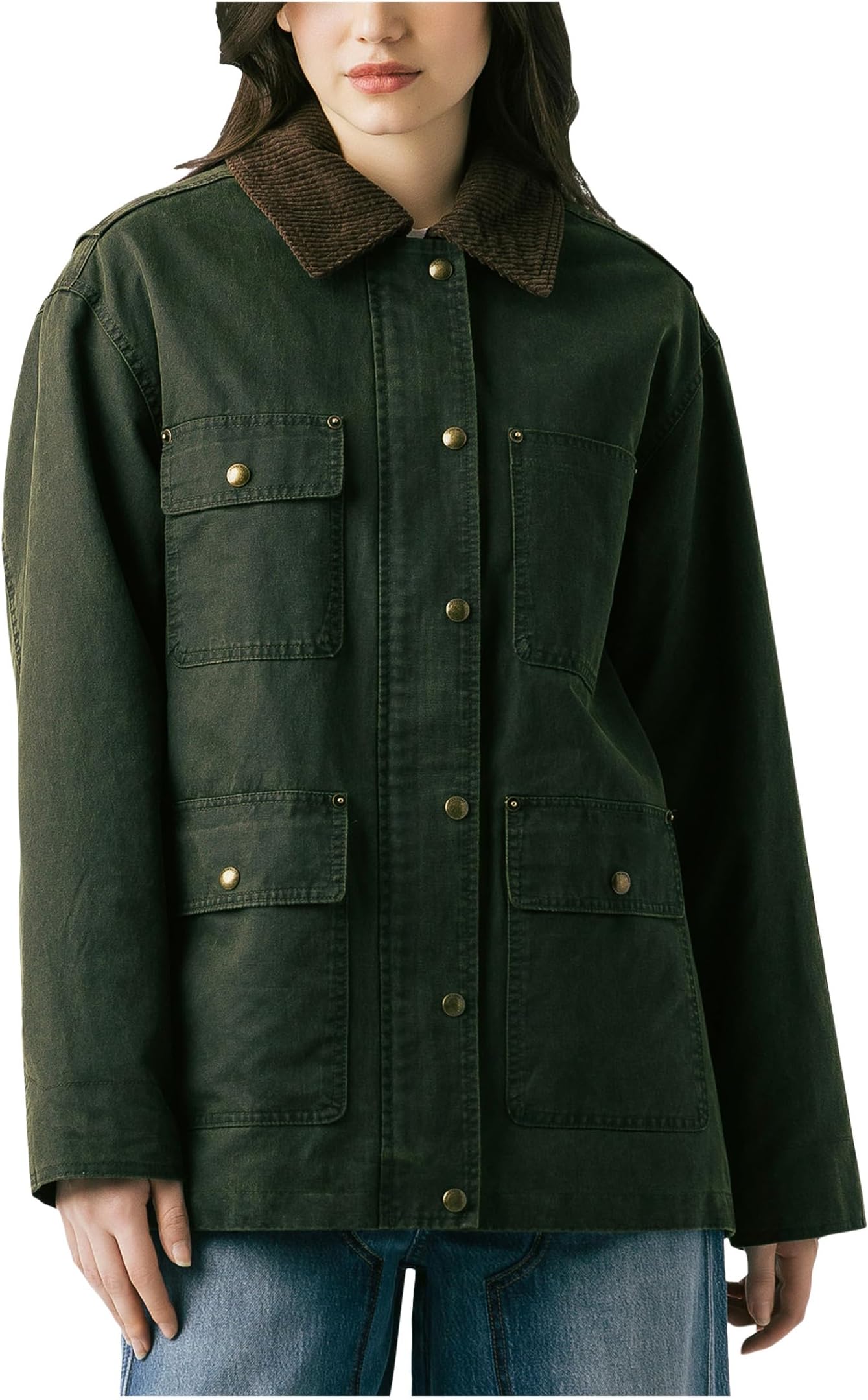 

Куртка Blank NYC Catching A Break Coated Barn Jacket With Corduroy Collar Detail, зеленый