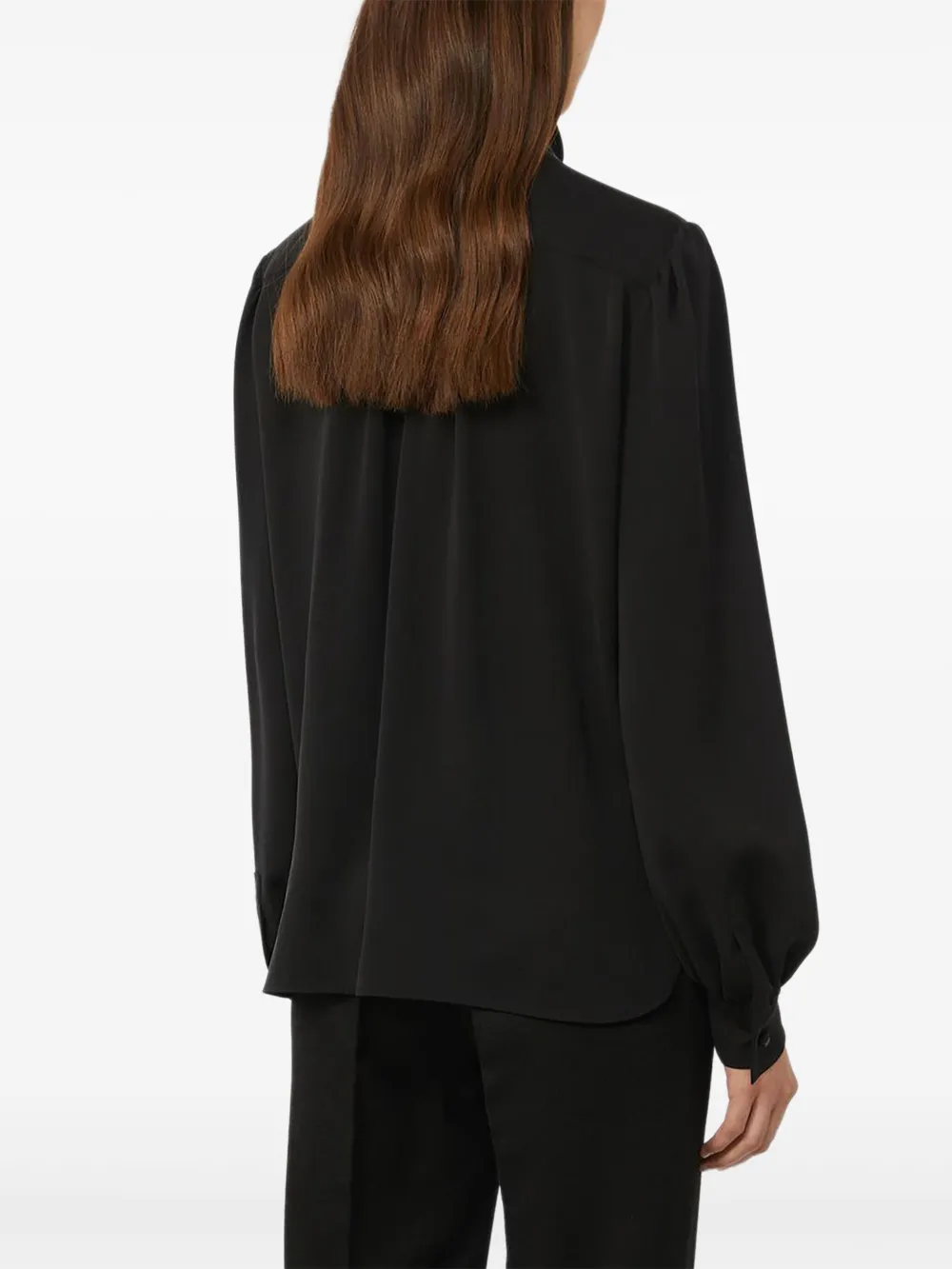 Блузка с завязкой на вороте и рукавами-буфами MAX MARA, черный — фото 2