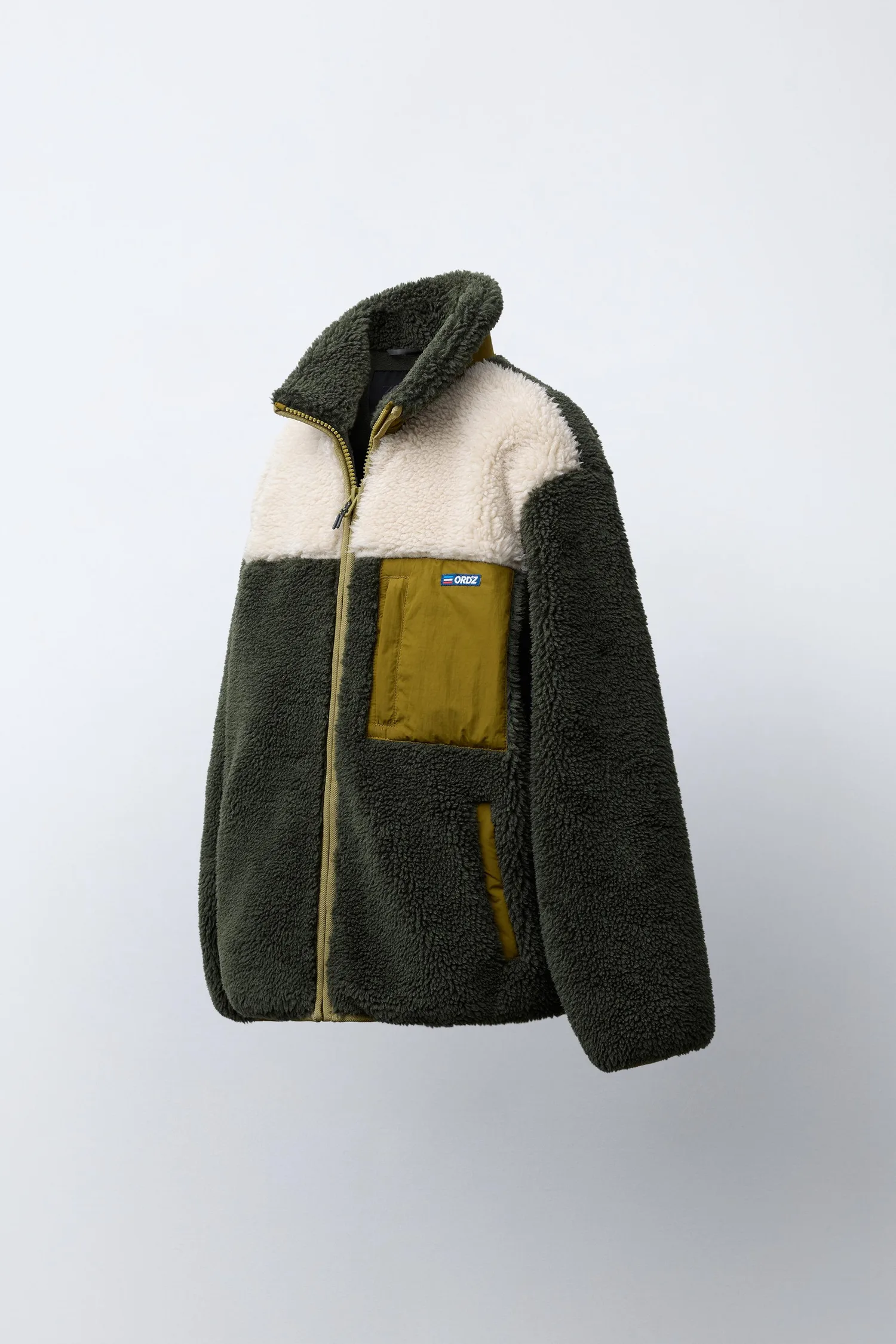 Куртка из искусственной овчины с цветовыми блоками Zara, хаки — фото 2