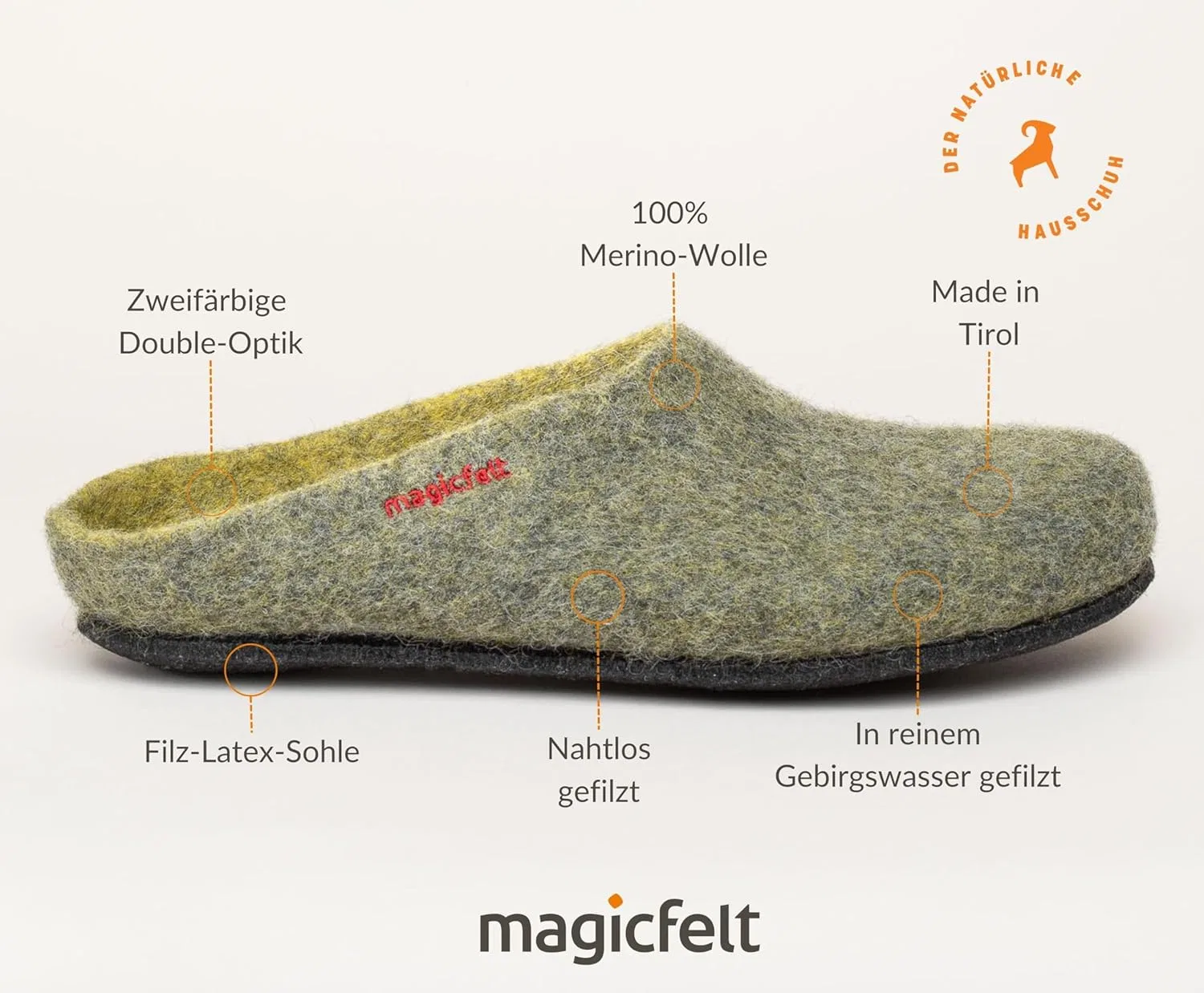 Тапочки MagicFelt AN 709 из чистой натуральной шерсти для мужчин и женщин - нескользящие и анатомической формы, Yellowstone — фото 3
