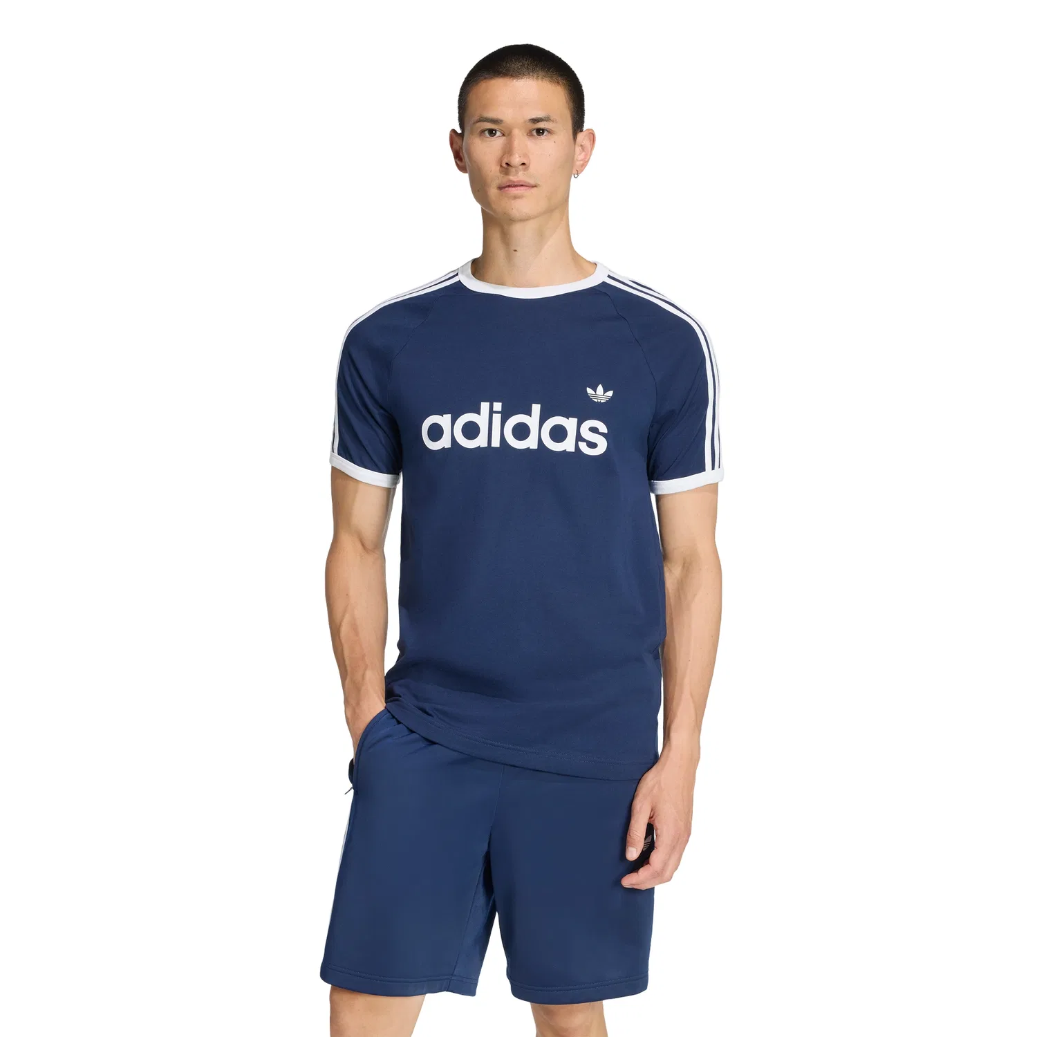 Мужская тёмно-синяя футболка Slim Ringer с тремя полосками от Adidas — фото 4