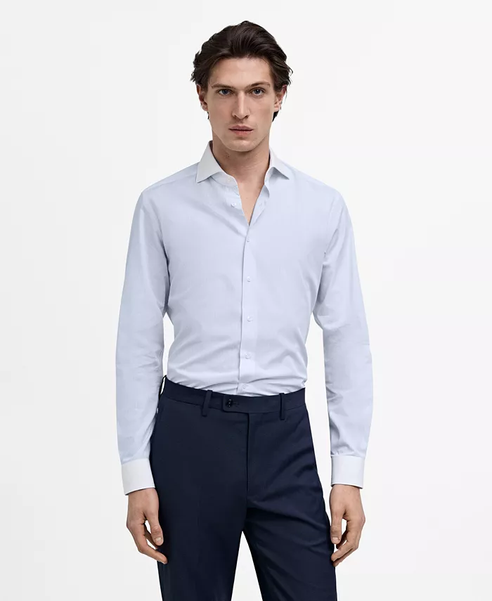 

Мужская полосатая рубашка с контрастным воротником Slim-Fit MANGO, синий