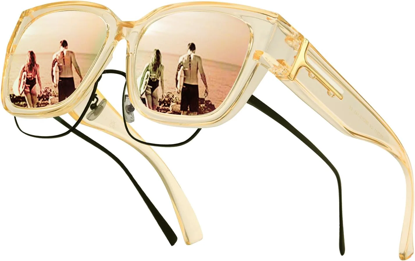 

Поляризованные солнцезащитные очки LVIOE для женщин и мужчин, увеличенного квадратного размера, с защитой от УФ-излучения, A04 Clear Champagne Frame/Gold Lens