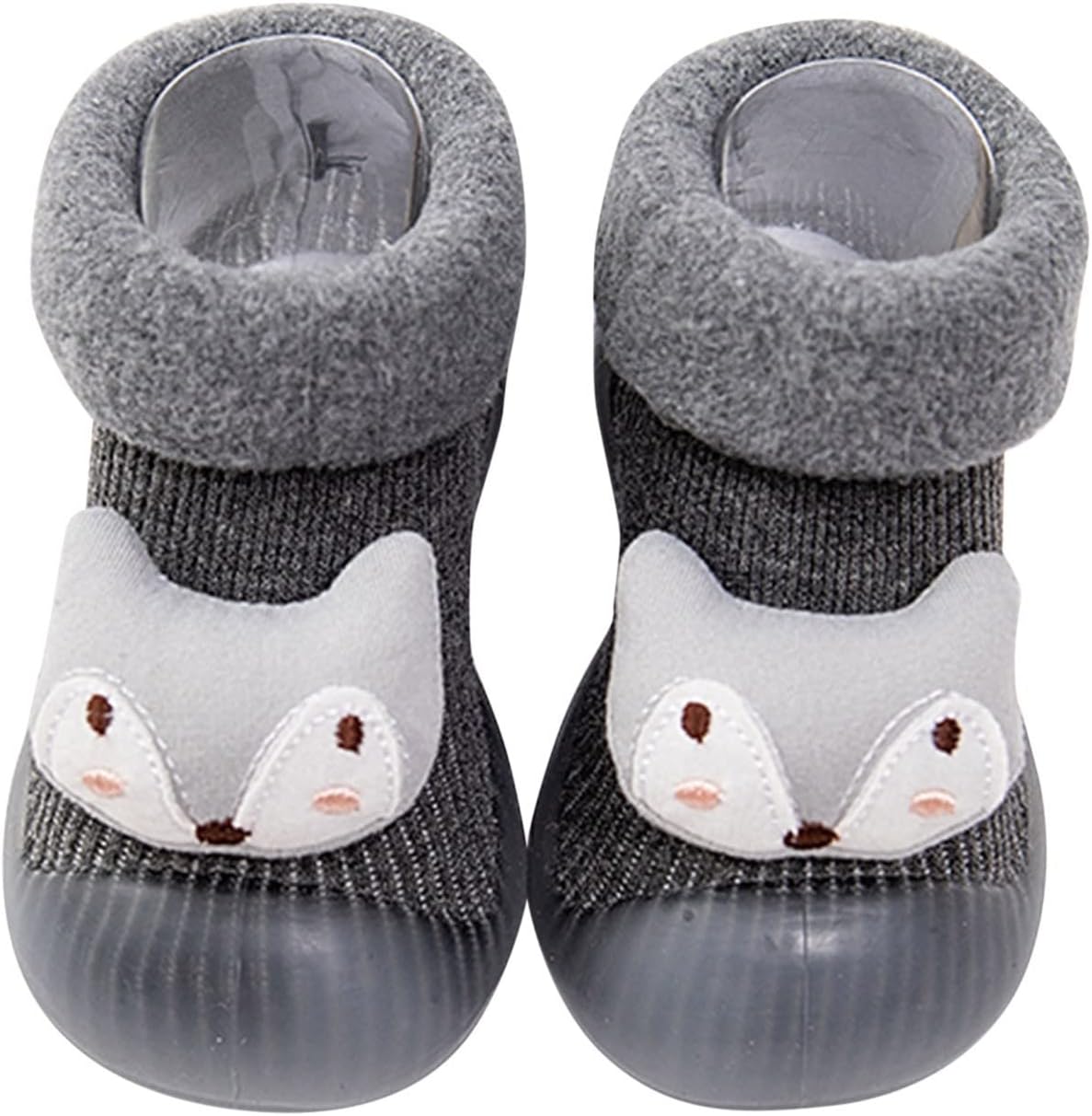 

Детские ботинки для малышей с животным принтом, милые флисовые ботинки с низким каблуком, нескользящие теплые ботильоны для первой зимней ходьбы Generic, Grey