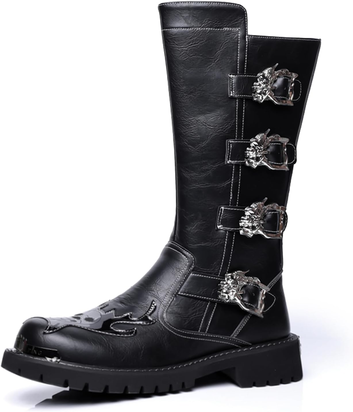 

Мужские кожаные винтажные мотоциклетные ботинки NEGYANME, водонепроницаемые, с противоскользящей подошвой и боковой молнией, ботинки, подходят для езды на мотоцикле, рок-концертов и музыкальных фестивалей, черный