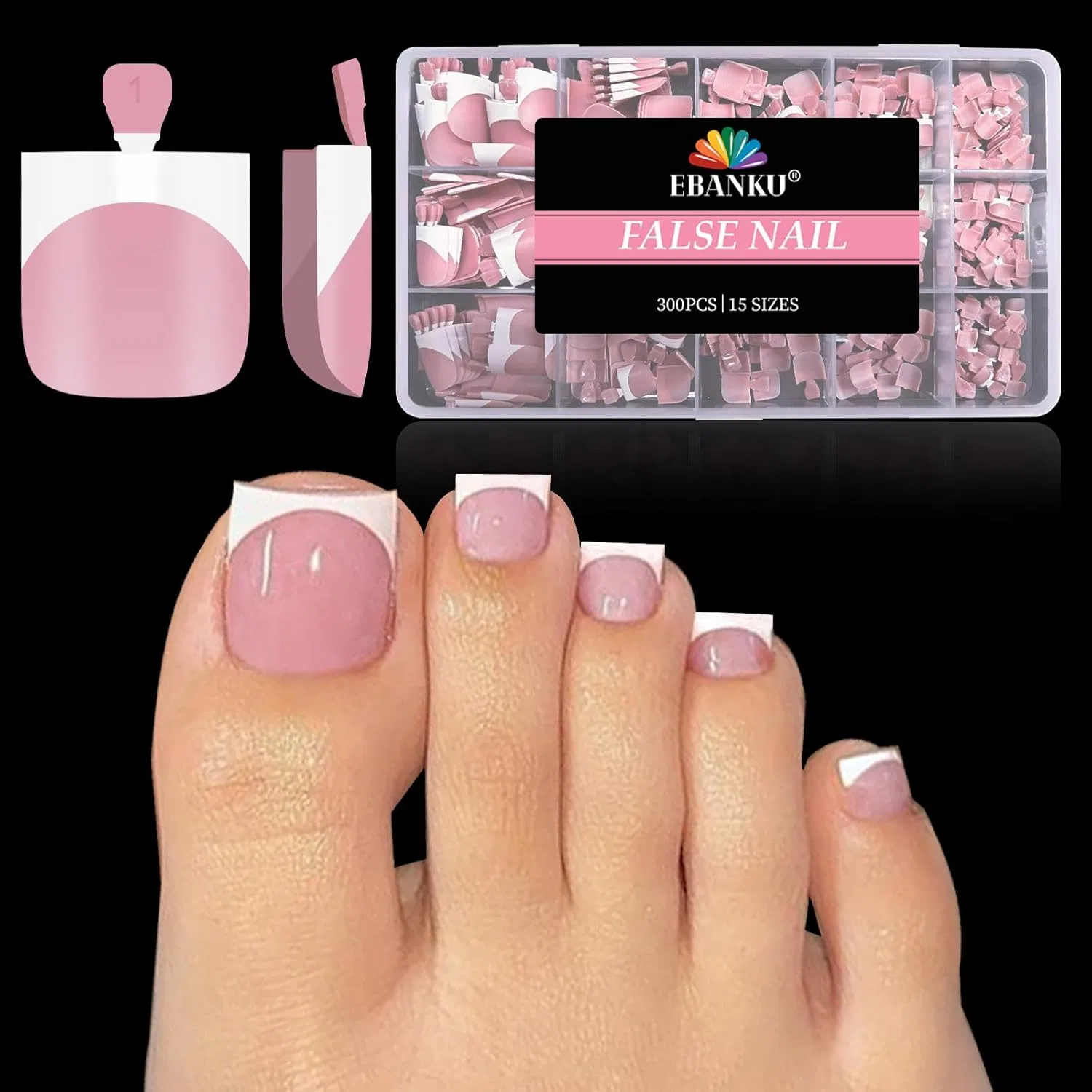 Набор накладных ногтей для педикюра EBANKU, 300 шт. Ebanku, Pack Of 300 Pink