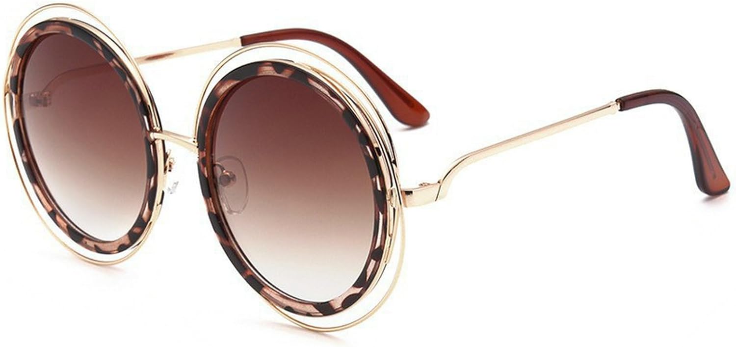 

Круглые солнцезащитные очки для женщин, модные, в металлической оправе, винтажные, большие, с градиентным переходом цвета, защита от УФ-излучения UV400 mincl, Leopard Brown