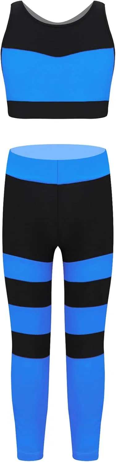 Детский спортивный костюм для танцев и гимнастики Mufeng, 2 предмета, Stripes Blue