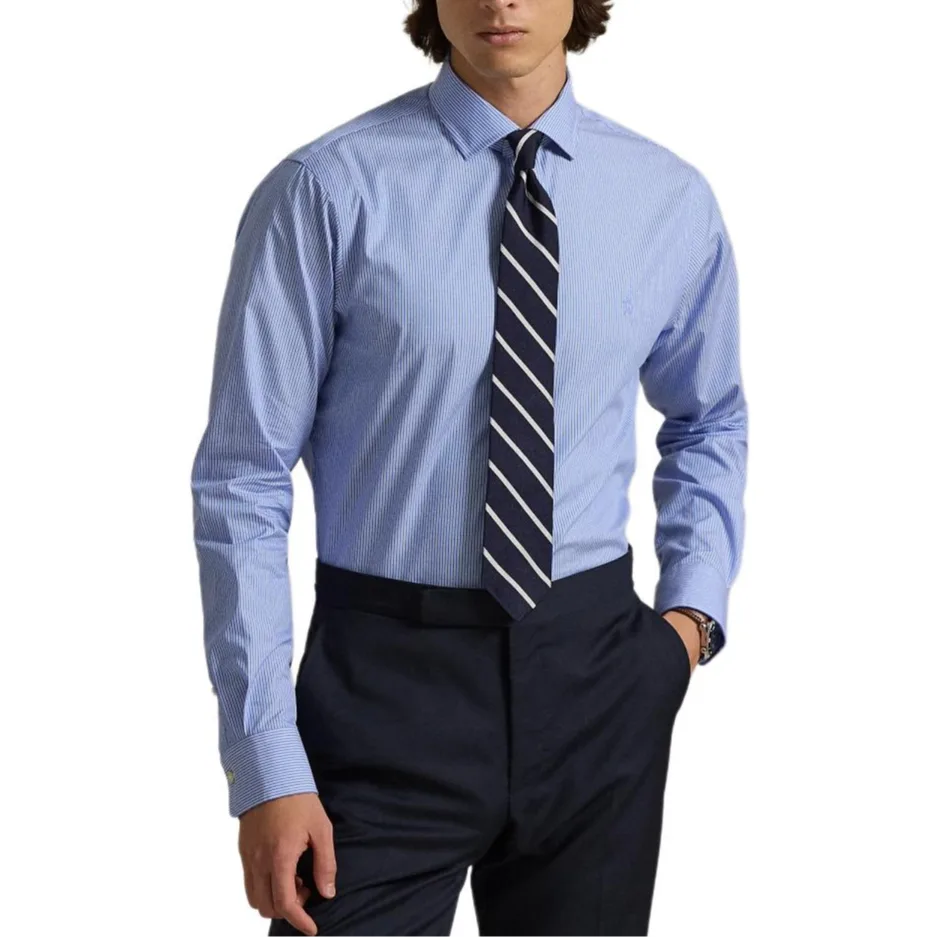 Поло с длинным рукавом в полоску Polo Ralph Lauren, Sky Blue & White
