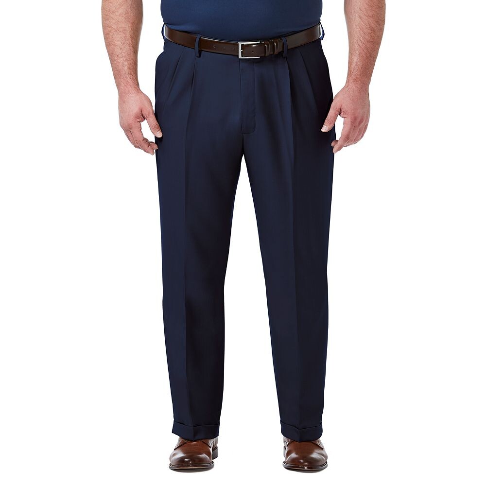 

Big & Tall Haggar Premium Comfort Классический крой Плиссированные классические брюки с расширяющимся поясом, синий