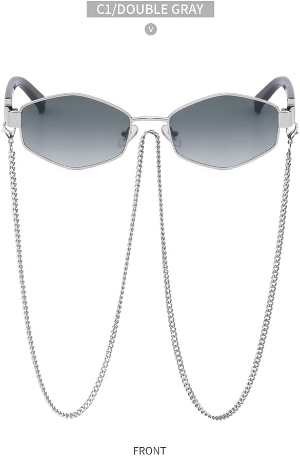 

Корейские солнцезащитные очки в оправе с нерегулярной цепочкой — ретро-тренд 2000 года, защита от УФ-излучения UV400, незаменимый аксессуар для прогулок по улице — C3 Generic, C3