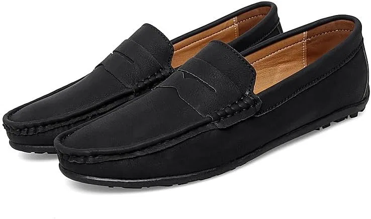 Лоферы кожаные Mens Loafers Shoe Simple Round Toe Black SayfuR — фото 4