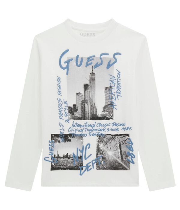 

Лонгслив детский Guess с принтом, белый