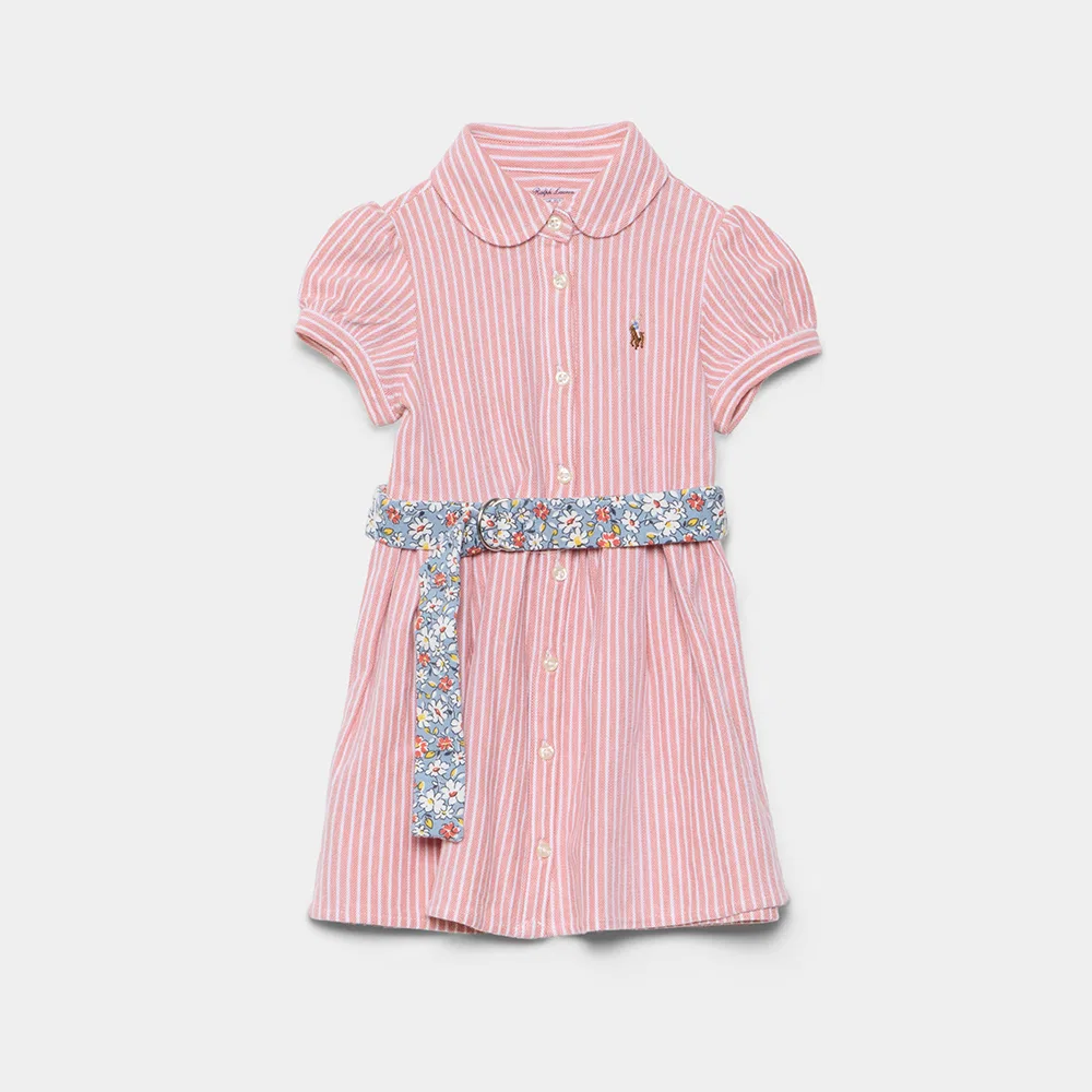 Детское розовое платье-поло Оксфорд с поясом и шортами-блумерами от Polo Ralph Lauren Children