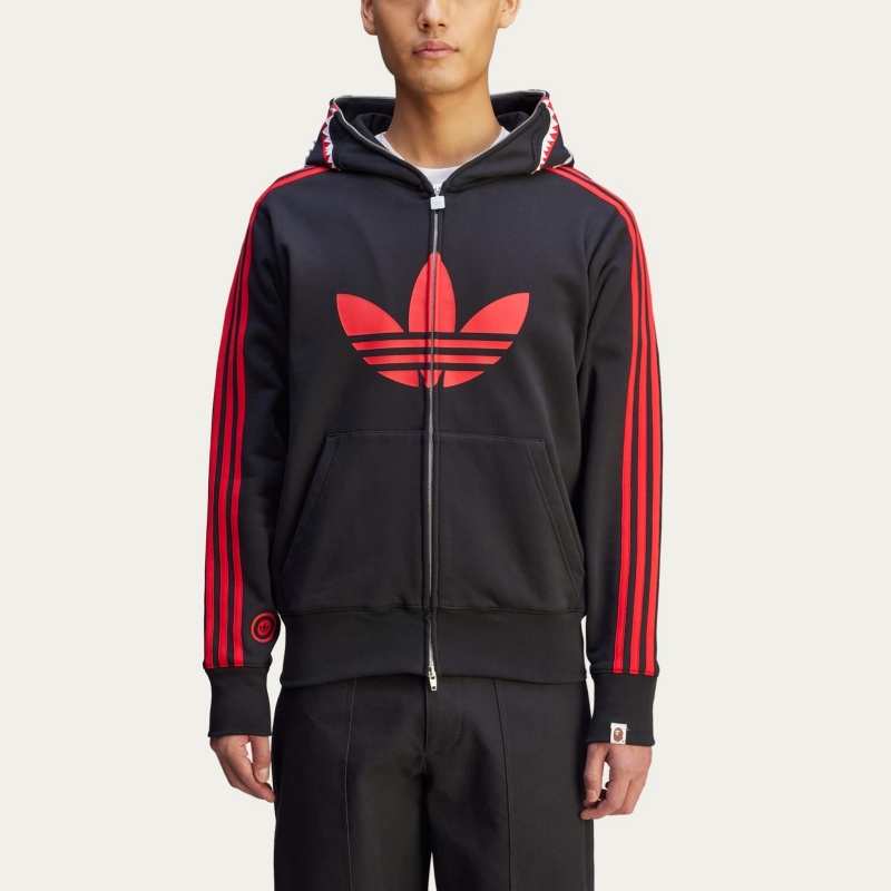 Adidas Originals Бейп И Адидас Акула Флисовая Толстовка с Полной Молнией, Red Black — фото 4