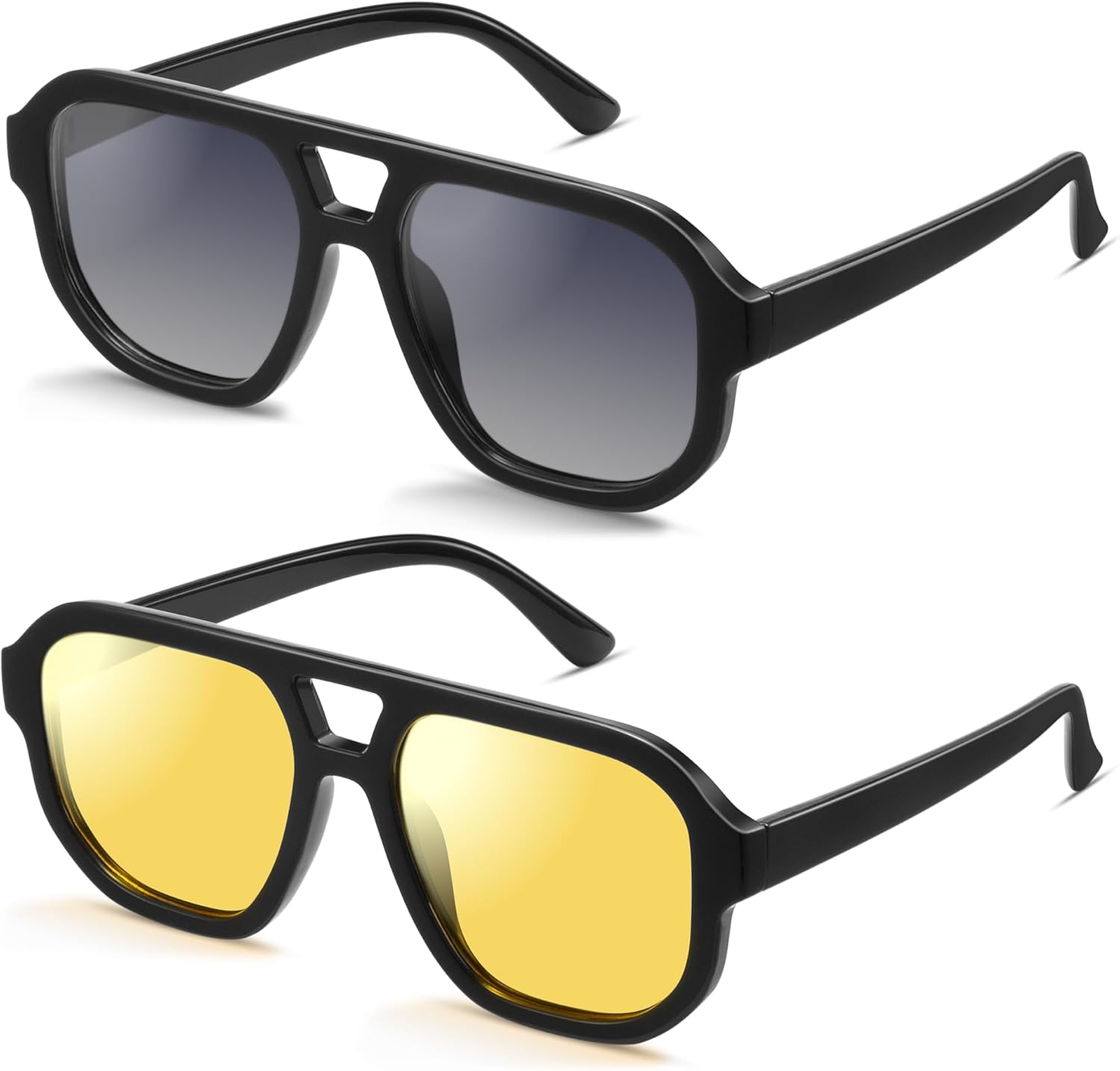 

livho Модные поляризованные квадратные солнцезащитные очки-авиаторы для женщин и мужчин, квадратная оправа, ретро-солнцезащитные очки для женщин и мужчин 2025 Shades, Black/Grey + Black/Yellow Tint