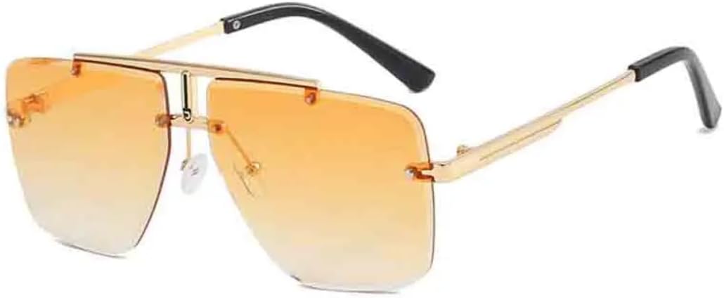 

Модные ретро-солнцезащитные очки без оправы для мужчин и женщин, с двойной перемычкой, металлической оправой, очки для вождения, защита от УФ-излучения UV400 VVTWSSW, Gold Orange