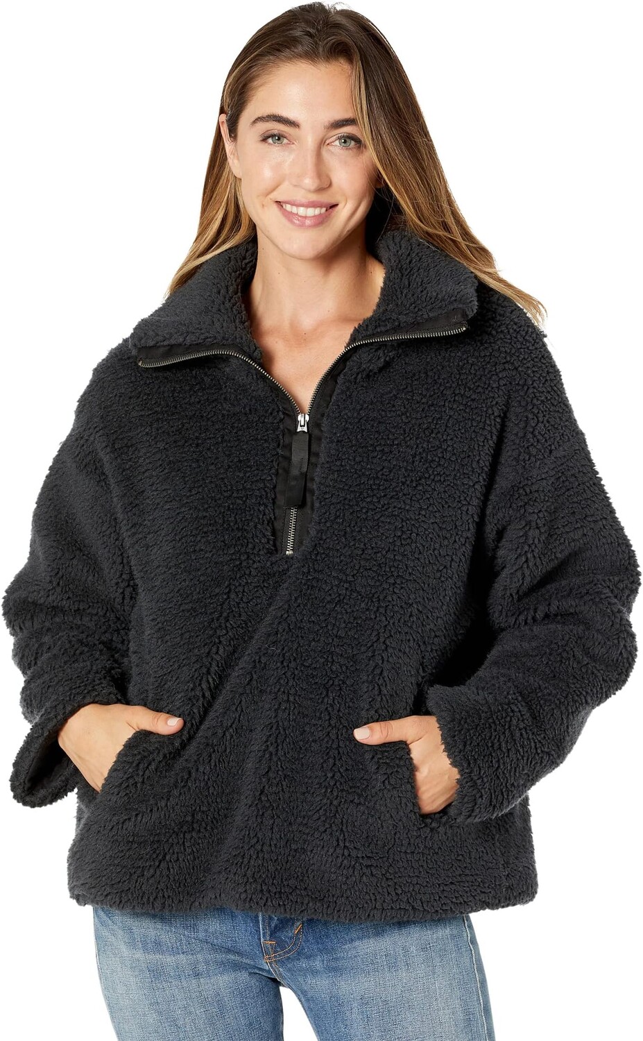

Толстовка Dylan by True Grit Lux Sherpa Oversized 1/2 Zip with Pockets, цвет Soft Black