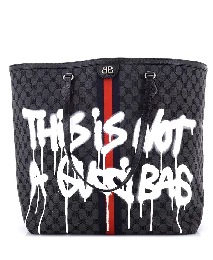 

Большая сумка x Gucci The Hacker Project Tote Graffiti BB Canvas Pre-Owned Balenciaga, черный