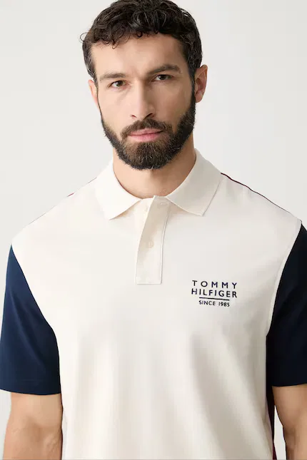 Поло из эластичного хлопка Tommy Hilfiger, бежевый — фото 4