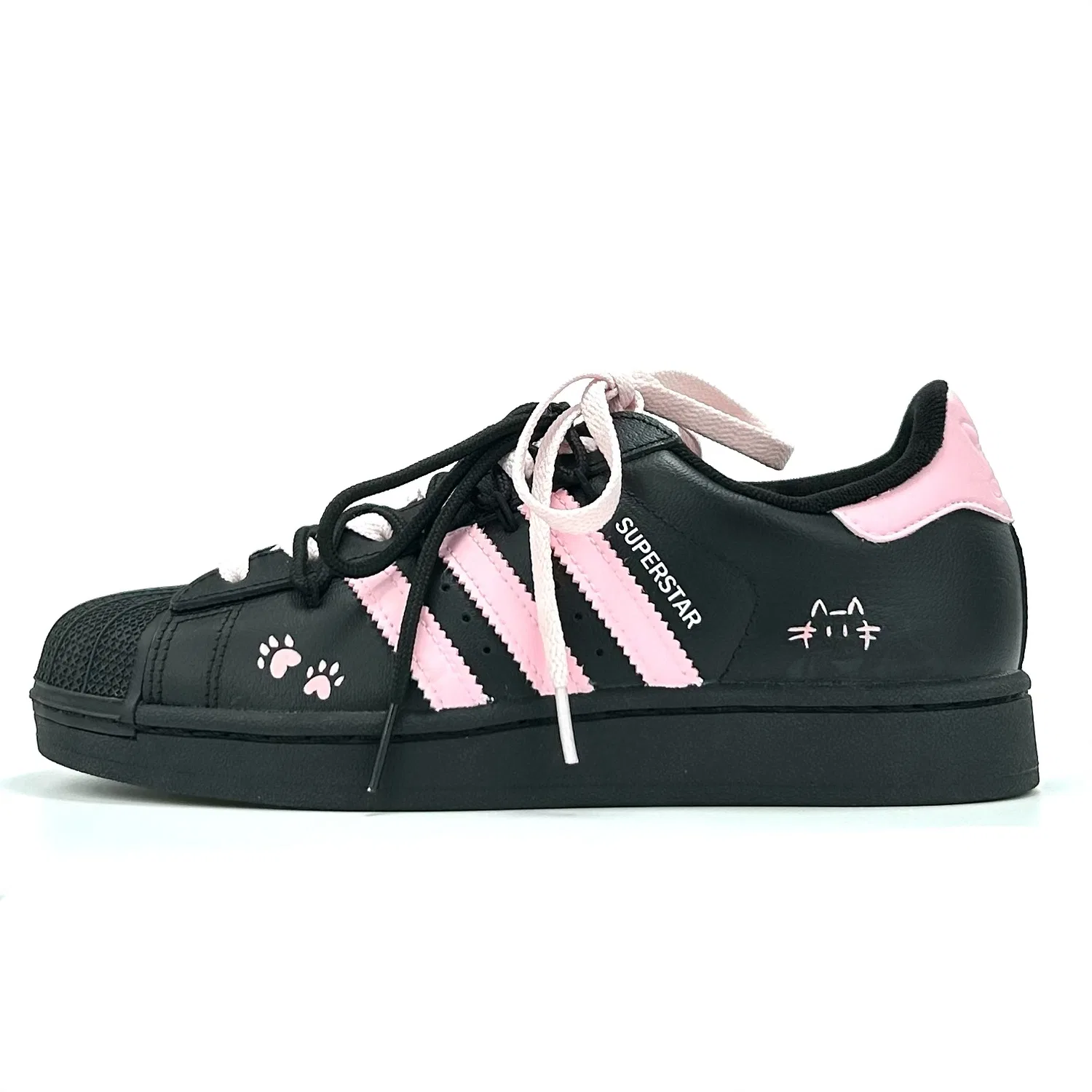Кроссовки Superstar 2 Spring Summer Pink Kitten нескользящие дышащие легкие с амортизацией низкие Adidas Originals, Black Pink