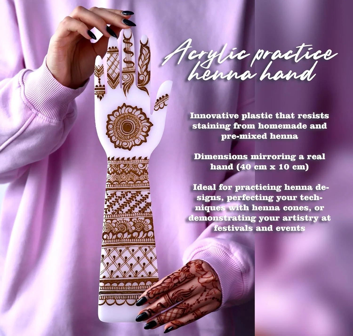 Трафарет для мехенди Acrylic Hand for Henna Practice, BEAUTYMEHNDI, 16x6 дюймов — фото 2