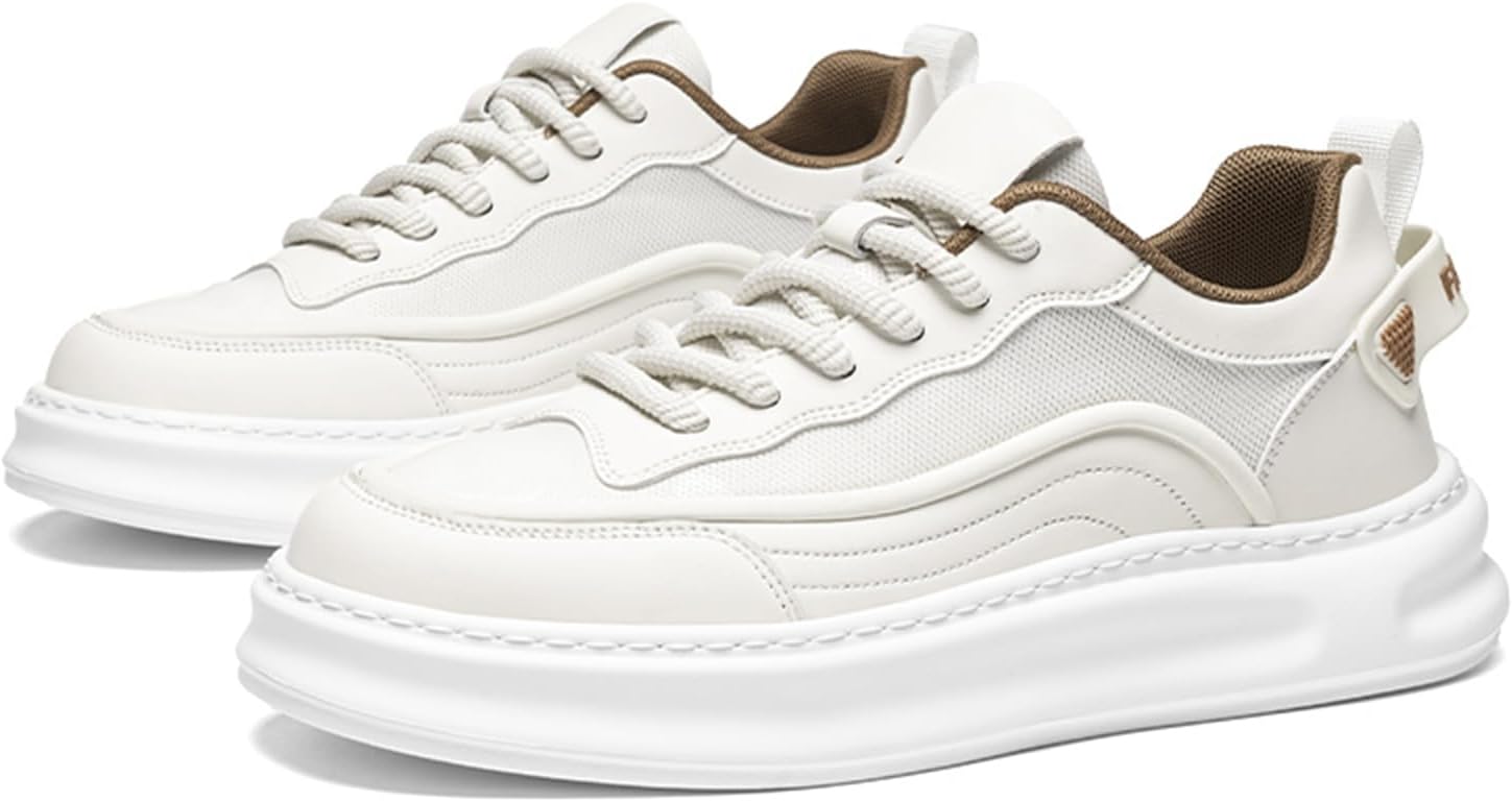 

Мужские кроссовки Netehadi из кожи с платформой, шнуровкой, повседневные ретро легкие с круглым носком, противоскользящие, для ходьбы и ежедневного катания на скейтборде, белый