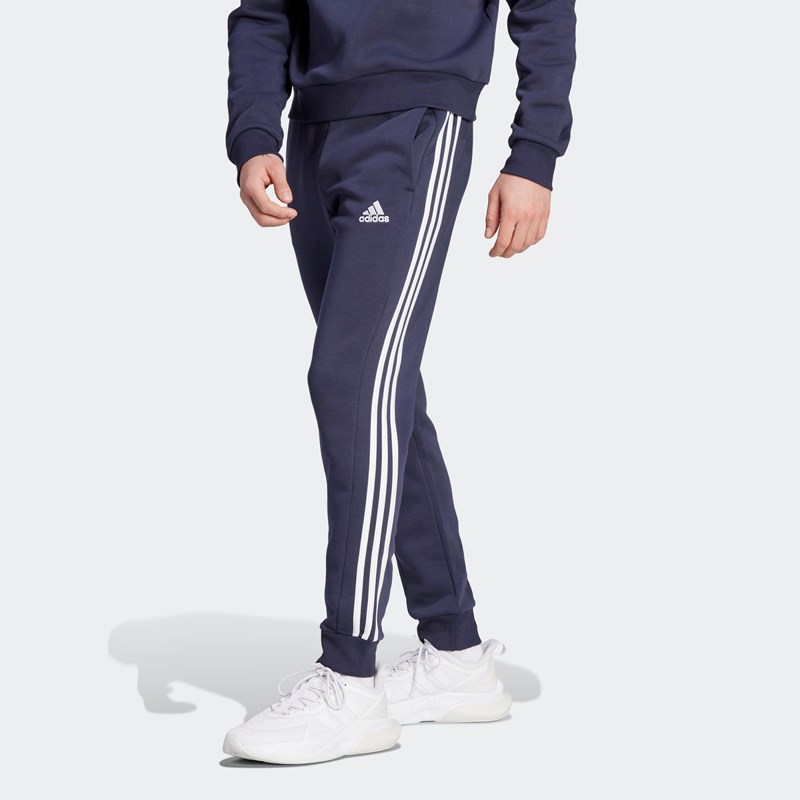 

Мужские спортивные брюки из флиса с зауженными манжетами с 3 полосками Adidas, синий