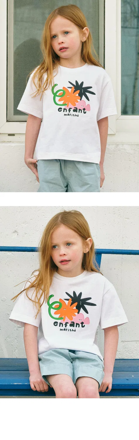 Детская футболка оверсайз Enfant Geometric Friends белая от Marithé Kids — фото 3
