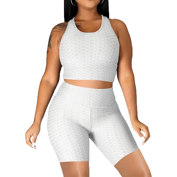 

Женский спортивный сет для йоги из 2 предметов: топ-бюстье и шорты с высокой талией Anna-Kaci, Off White