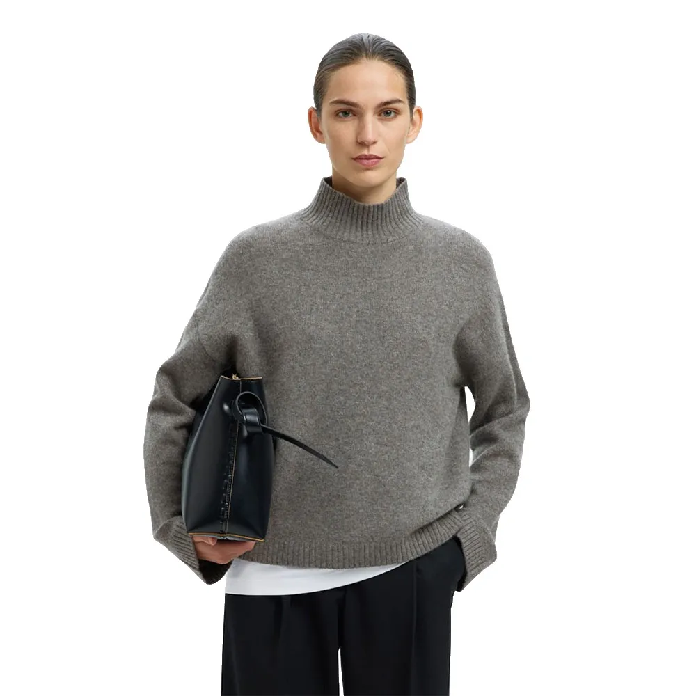 

Свитер Selected Cille Cashmere high neck, серый