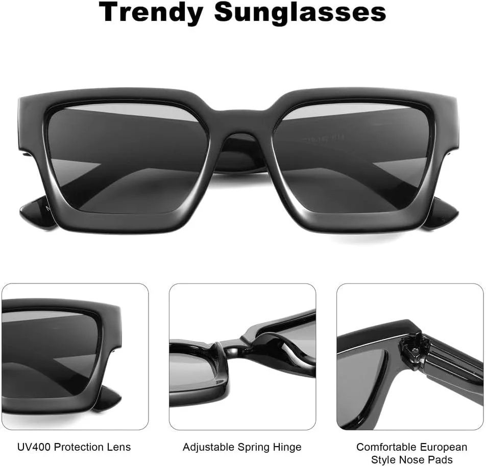 

Модные поляризованные квадратные солнцезащитные очки для женщин и мужчин в стиле ретро, ​​массивные прямоугольные очки с защитой от УФ-излучения UV400 WNCKSQ, Black