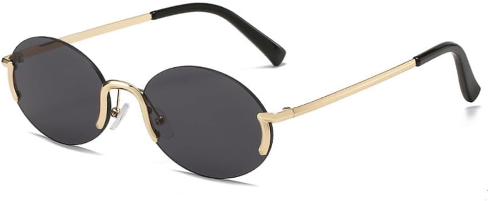 

Солнцезащитные очки в стиле хип-хоп без оправы для женщин и мужчин, овальные солнцезащитные очки, очки без оправы, защита от ультрафиолета UV400 LANGSER, C1 Gold Black