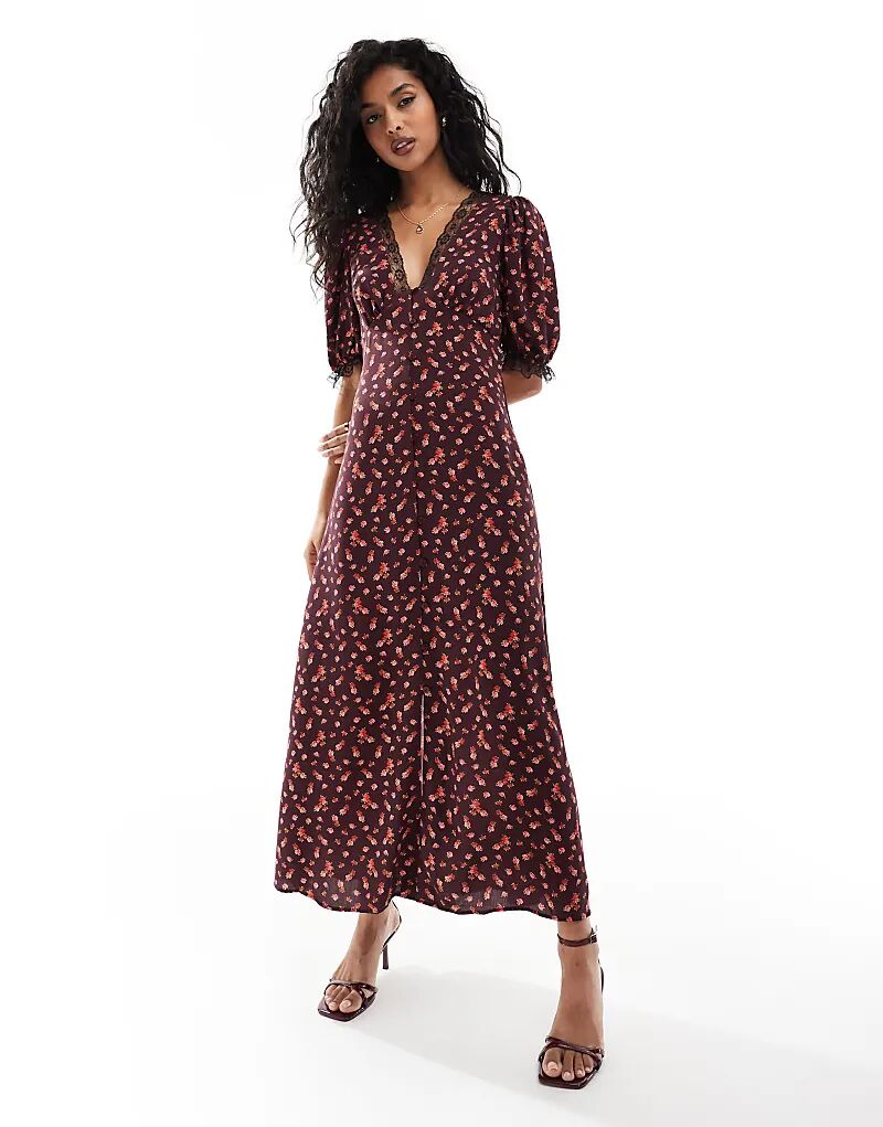 

Макси-платье с бордовым цветочным узором Miss Selfridge