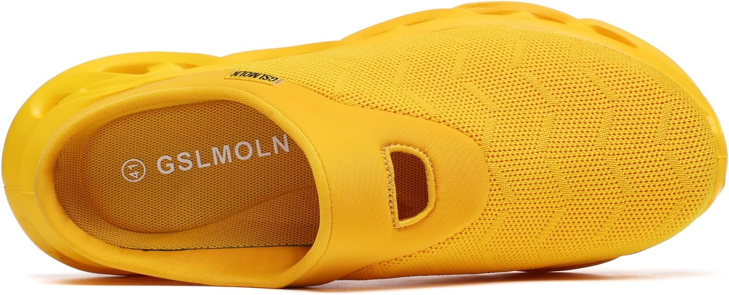 Jakcuz Men Slip On Mules Легкие кроссовки с открытой пяткой Дышащие прогулочные туфли, желтый — фото 4