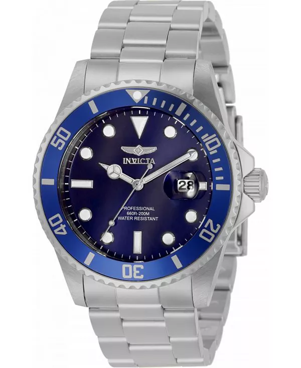 

Мужские кварцевые часы Pro Diver 33267 с тремя стрелками и синим циферблатом Invicta, silver