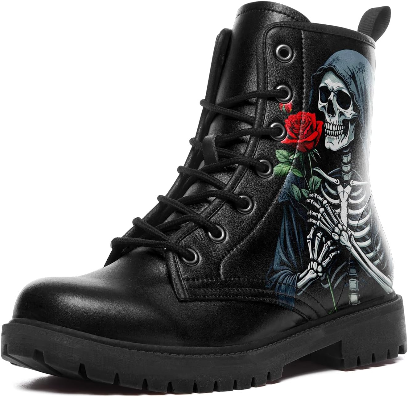 

Ботинки в стиле Череп для мужчин и женщин, противоскользящие, в готическом панк-стиле, массивные черные, из веганской кожи, рабочие ботильоны Coolcustomize