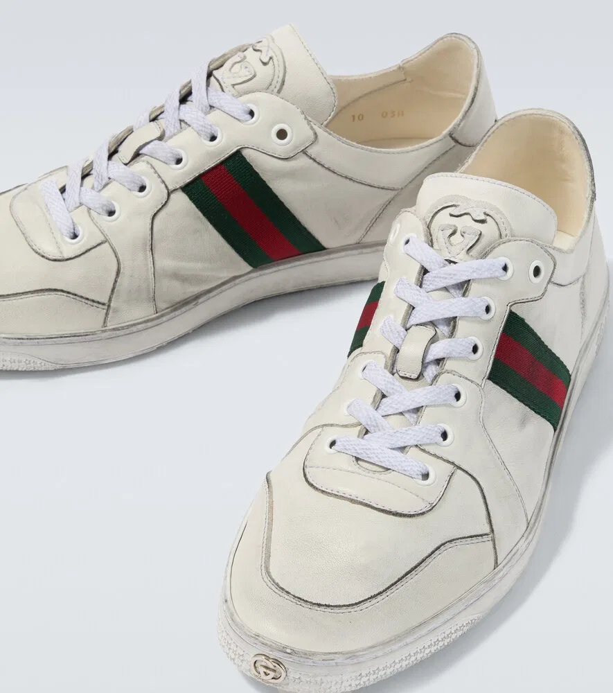 Кожаные кроссовки Stretch Web Stripe Gucci, белый — фото 3
