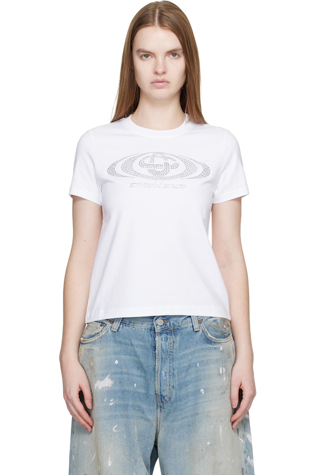 

Футболка с короткими рукавами и приталенным силуэтом с логотипом Crystal Warped Casablanca, белый