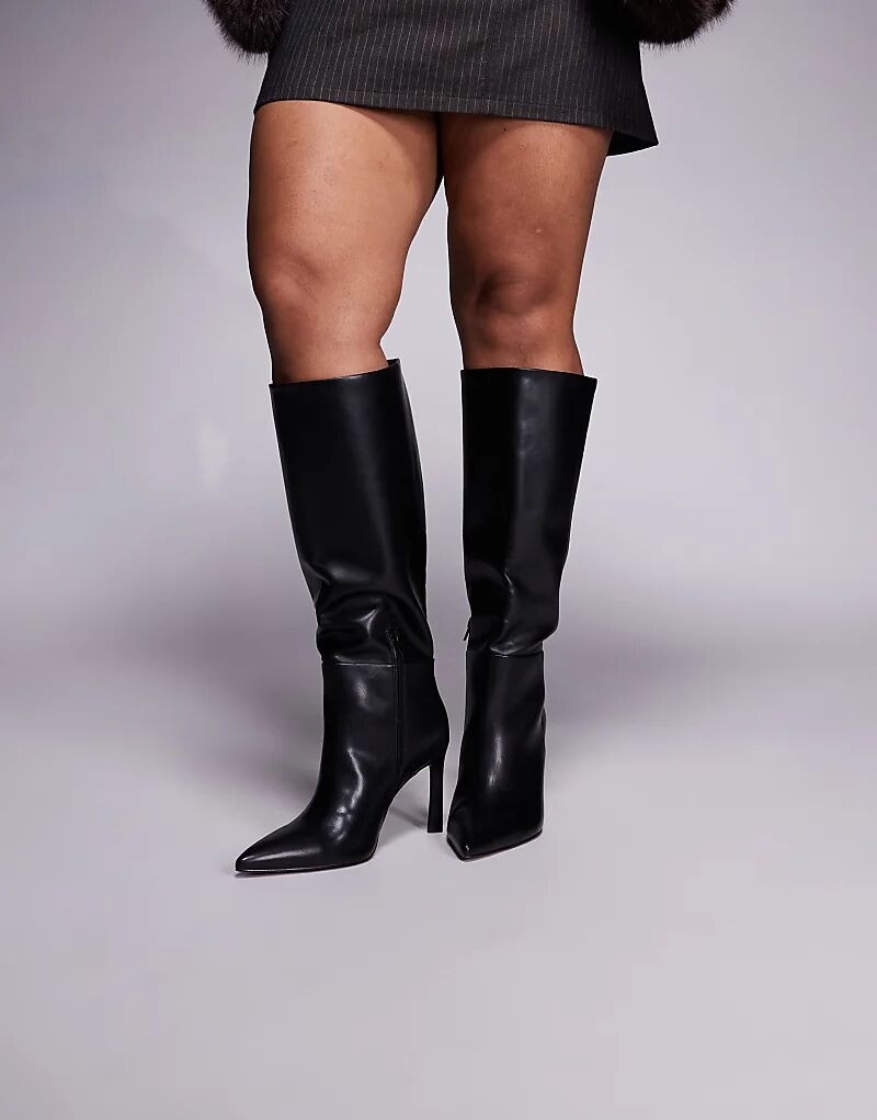 Черные сапоги до колена с заколками на каблуке ASOS DESIGN Curve Charmed