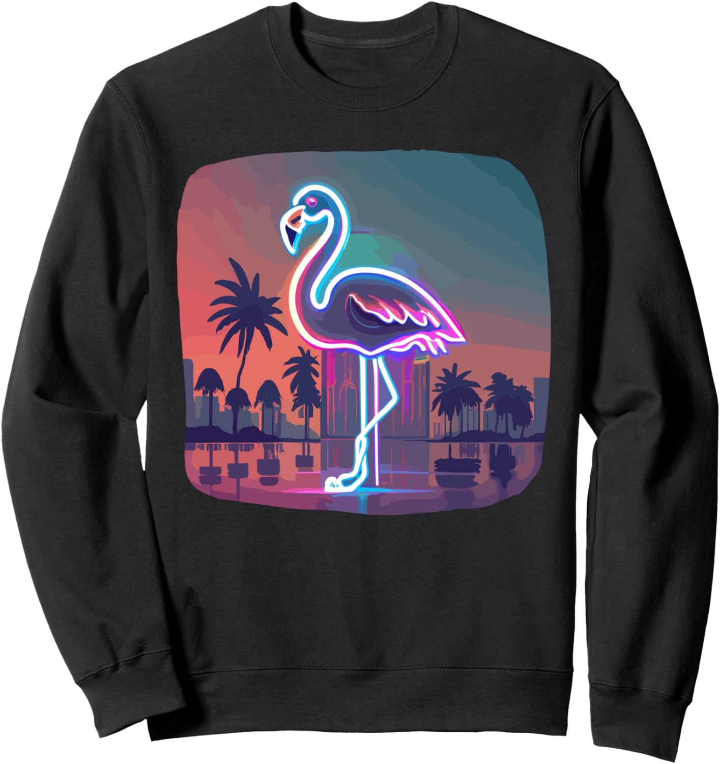 

Толстовка в стиле ретро с изображением фламинго и пейзажа 80-х годов Flamingo Retro Sunset Co., черный
