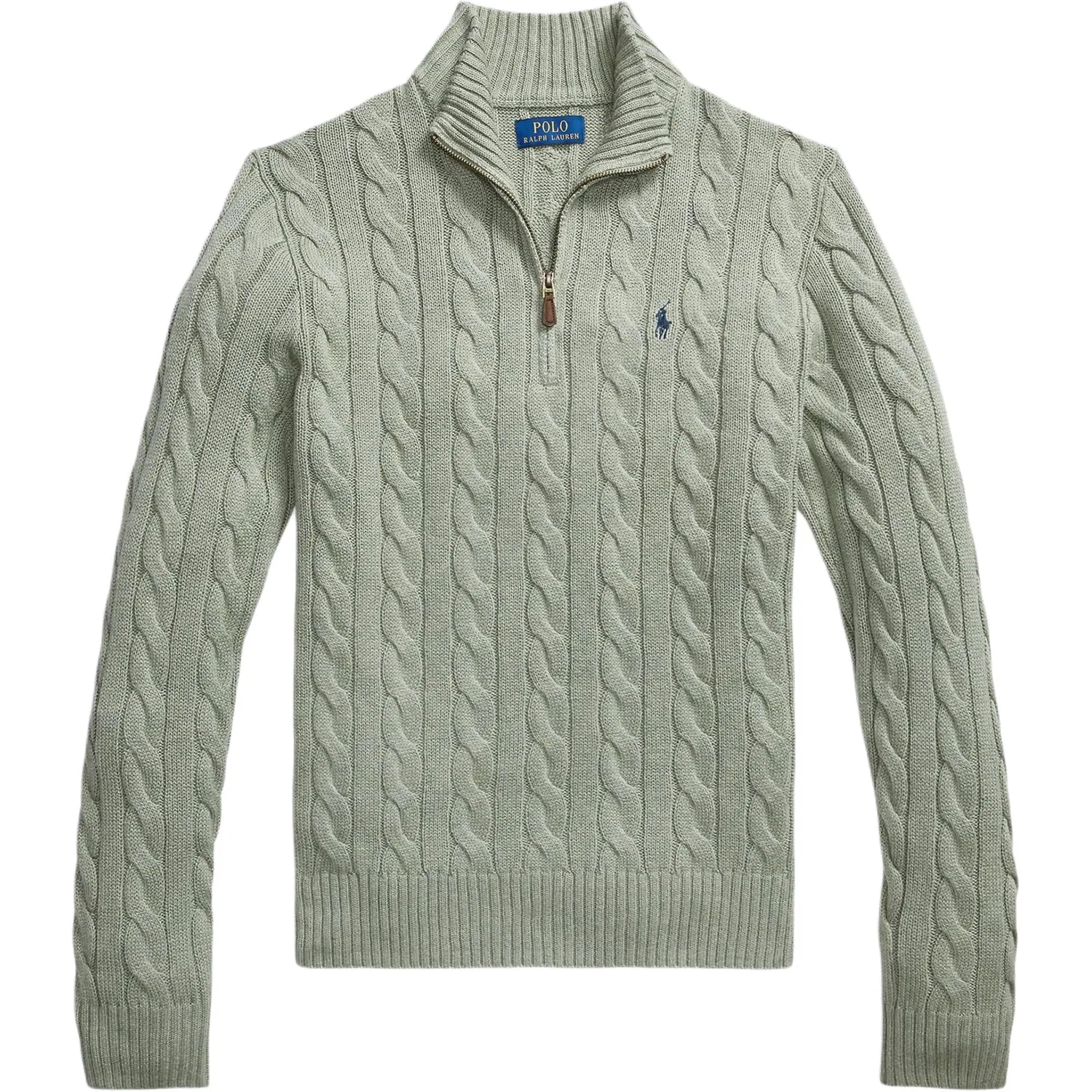 Свитер с полузастежкой-молнией, вязаный косами Polo Ralph Lauren, Fern Green