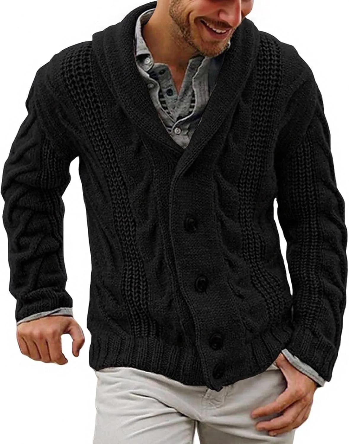 

Мужской кардиган с воротником-шалью и пуговицами XDFVC