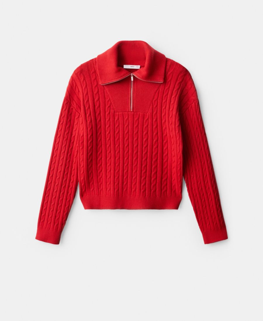 

Женский свитер крупной вязки с застежкой-молнией на воротнике MANGO, Red
