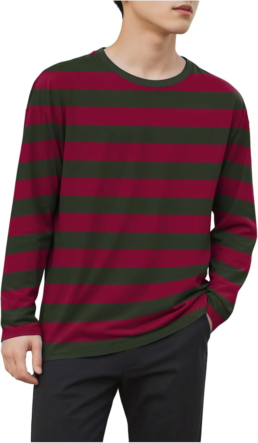Футболка с длинным рукавом, полосатая, Basic Breton Basque Border Shirt, бордовый