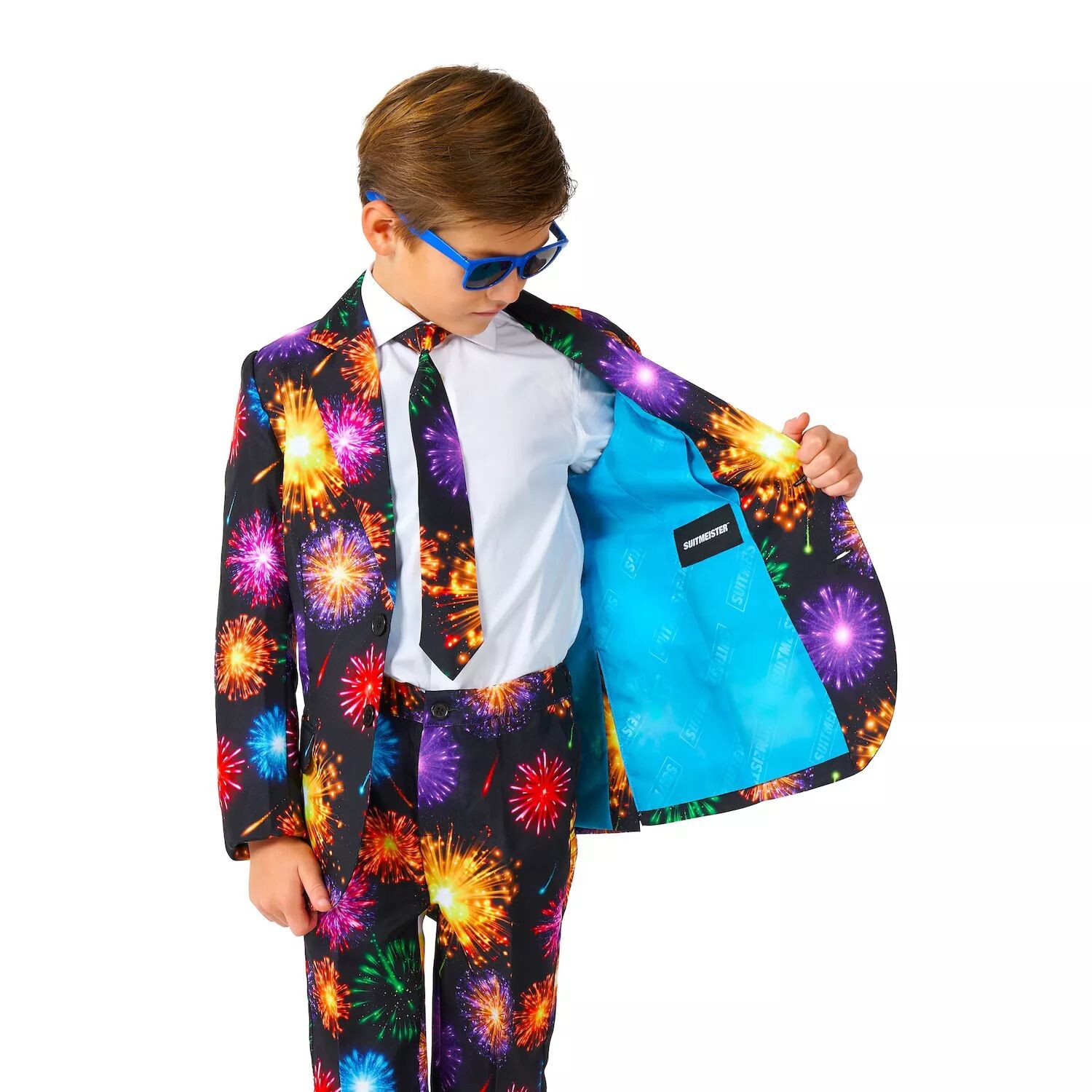 Черный костюм для новогодней вечеринки Suitmeister Fireworks для мальчиков 4–16 лет, комплект из куртки, брюк и галстука Suitmeister — фото 2