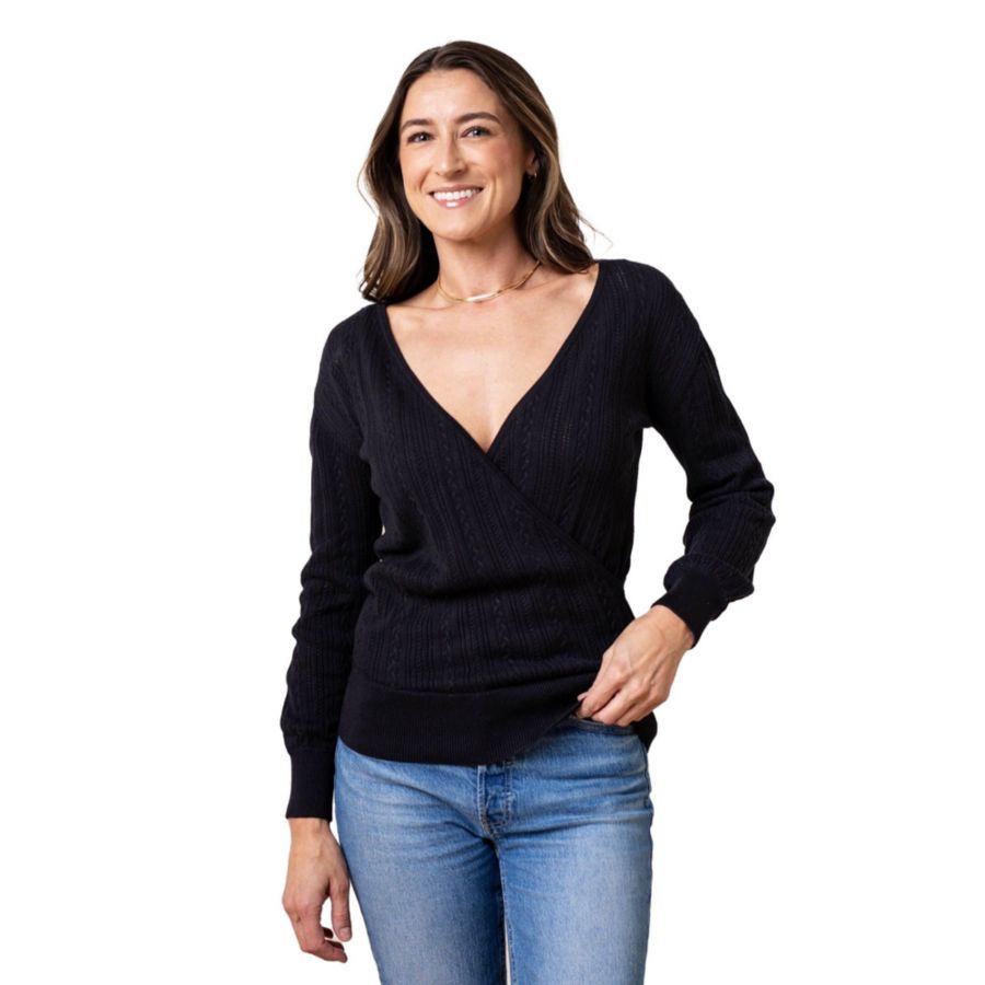 

Женский двусторонний свитер с длинными рукавами и косами Hope & Henry, Black reversible