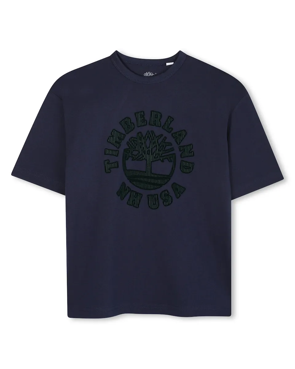 

Детская хлопковая футболка Timberland, темно-синий